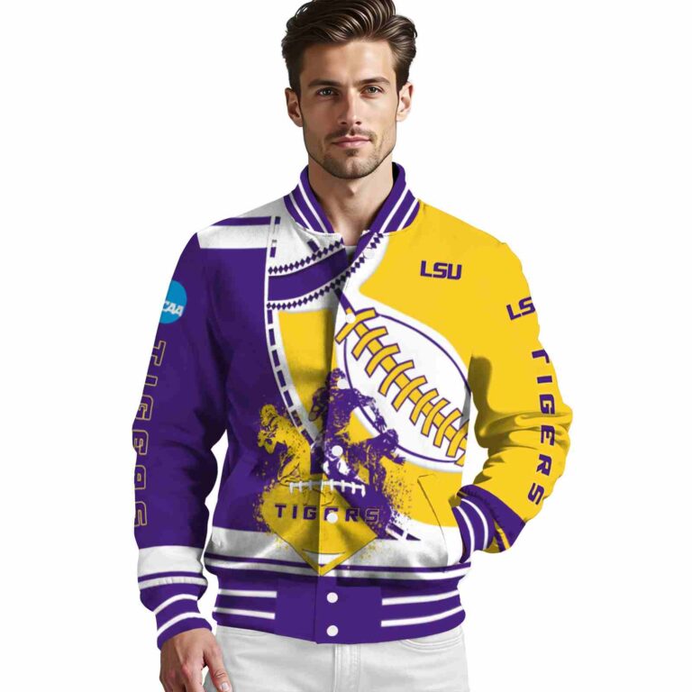 lsu tigers baseball stitching gold white jacket high quality