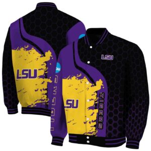 lsu tigers hexagonal pattern purple black jacket fashion forward