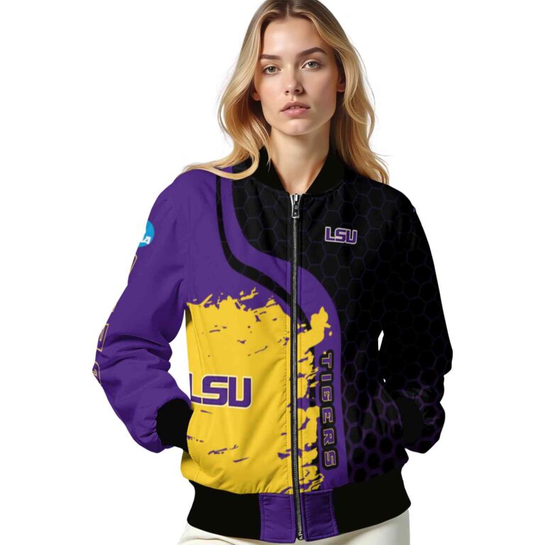 lsu tigers hexagonal pattern purple black jacket latest model