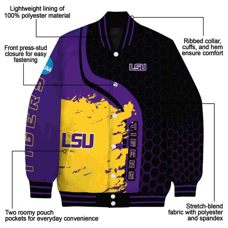 lsu tigers hexagonal pattern purple black jacket new arrival