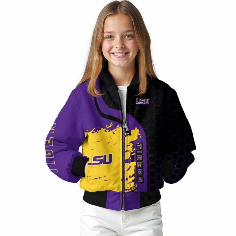 lsu tigers hexagonal pattern purple black jacket top rated