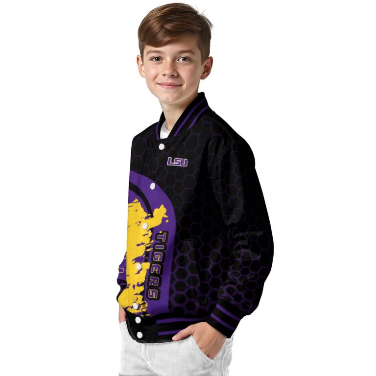 lsu tigers hexagonal pattern purple black jacket trendy