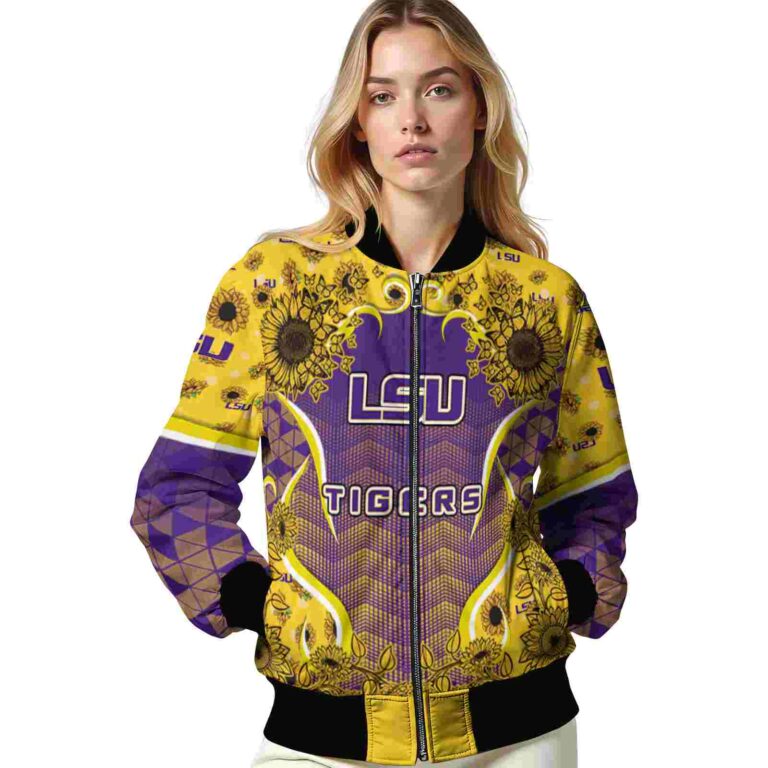 lsu tigers sunflower bloom purple yellow jacket latest model