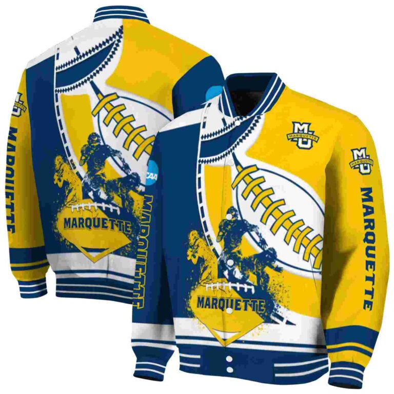 marquette golden eagles baseball stitching yellow white jacket fashion forward