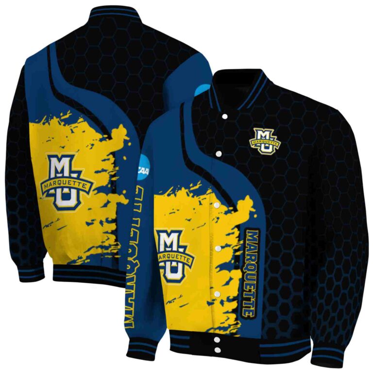 marquette golden eagles hexagonal pattern blue black jacket fashion forward