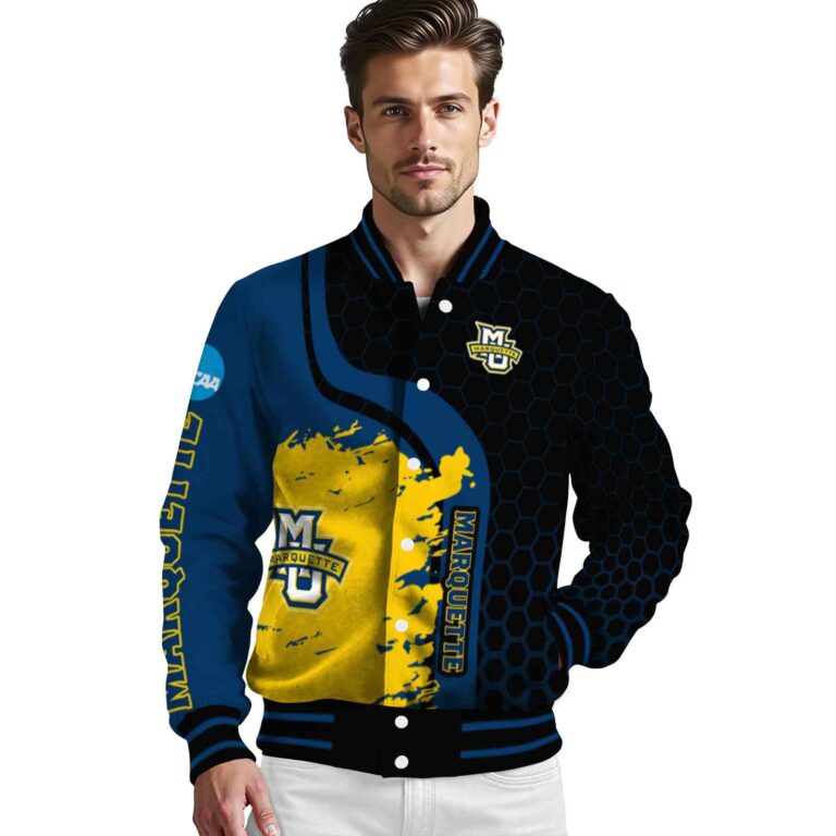 marquette golden eagles hexagonal pattern blue black jacket high quality