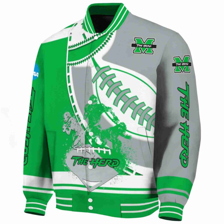 marshall thundering herd baseball stitching gray white jacket best selling