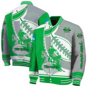 marshall thundering herd baseball stitching gray white jacket fashion forward