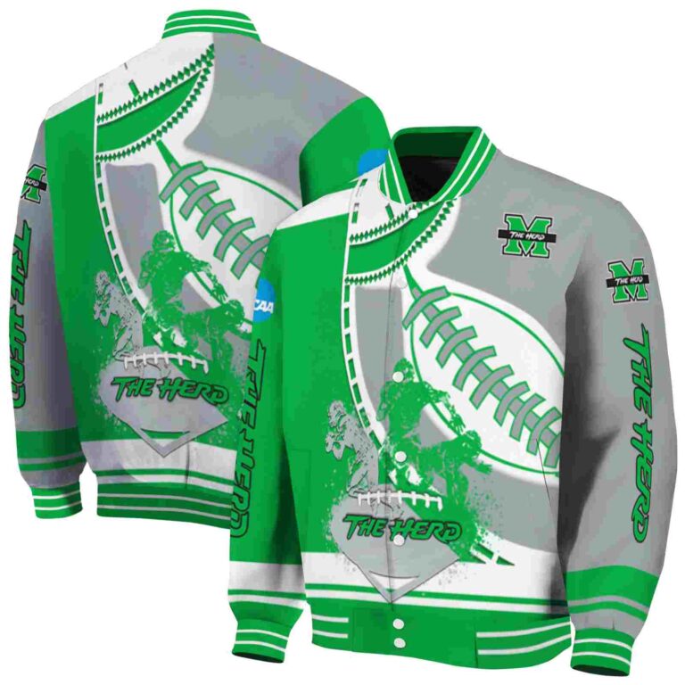 marshall thundering herd baseball stitching gray white jacket fashion forward