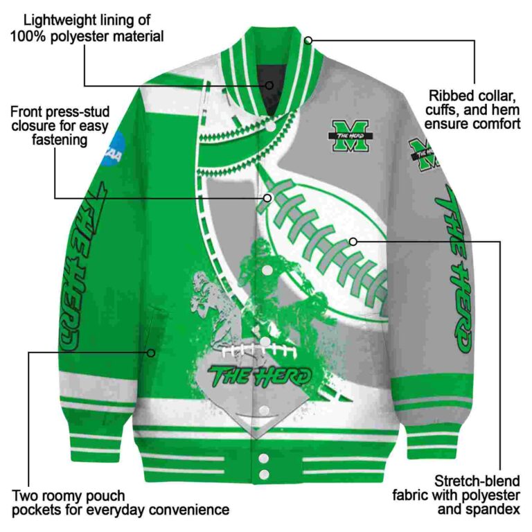 marshall thundering herd baseball stitching gray white jacket new arrival