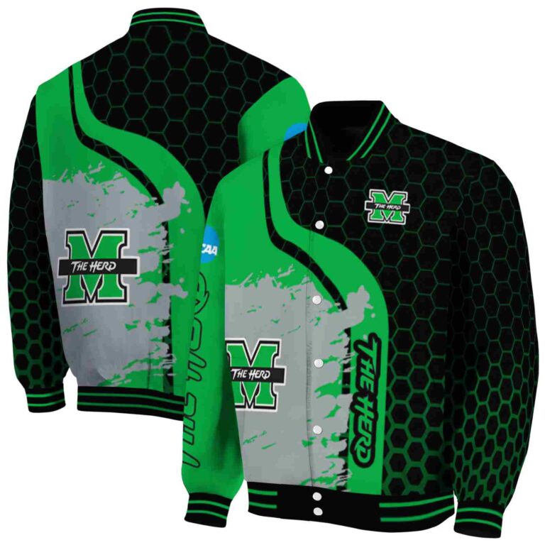 marshall thundering herd hexagonal pattern green black jacket fashion forward