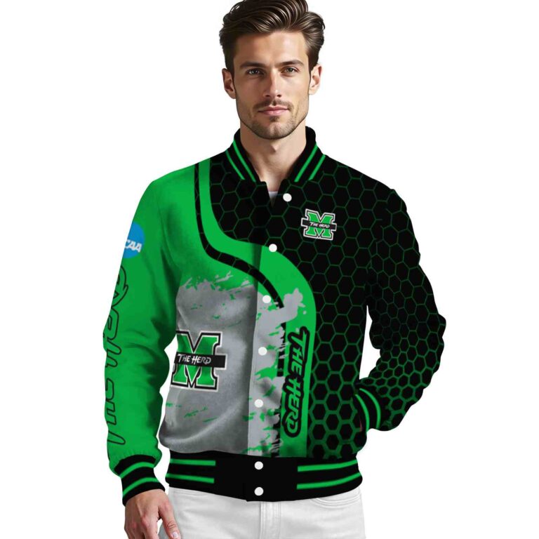 marshall thundering herd hexagonal pattern green black jacket high quality