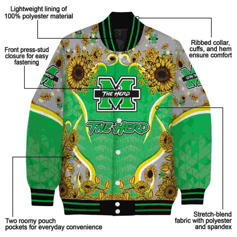marshall thundering herd sunflower bloom green yellow jacket new arrival