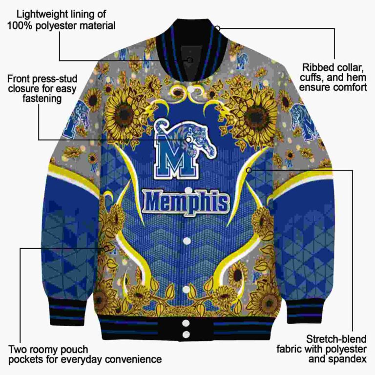 memphis tigers sunflower bloom blue yellow jacket new arrival