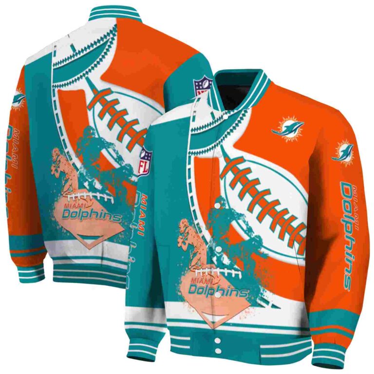 miami dolphins baseball stitching orange white jacket fashion forward