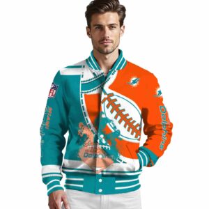 miami dolphins baseball stitching orange white jacket high quality