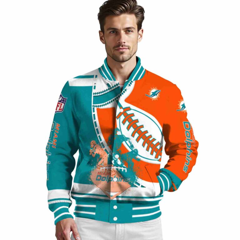 miami dolphins baseball stitching orange white jacket high quality