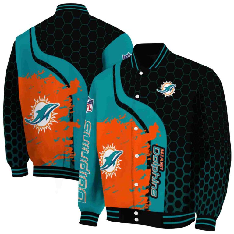 miami dolphins hexagonal pattern aqua black jacket fashion forward
