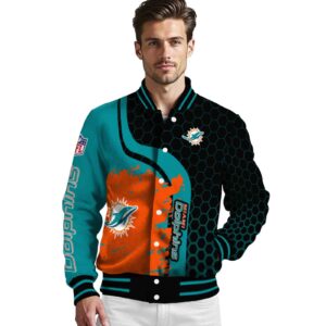 miami dolphins hexagonal pattern aqua black jacket high quality