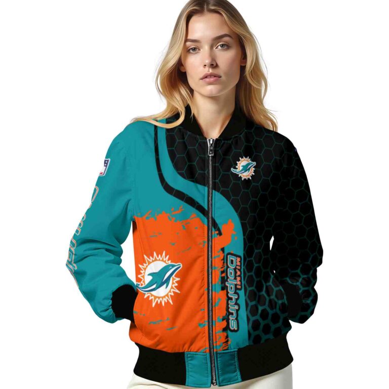 miami dolphins hexagonal pattern aqua black jacket latest model