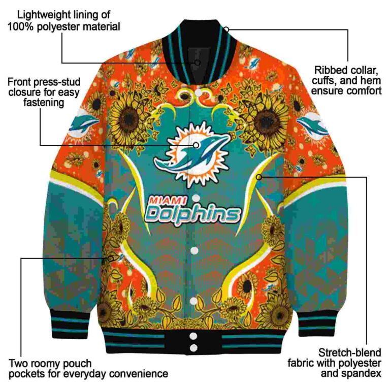 miami dolphins sunflower bloom aqua yellow jacket new arrival