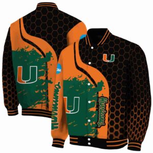 miami hurricanes hexagonal pattern orange black jacket fashion forward