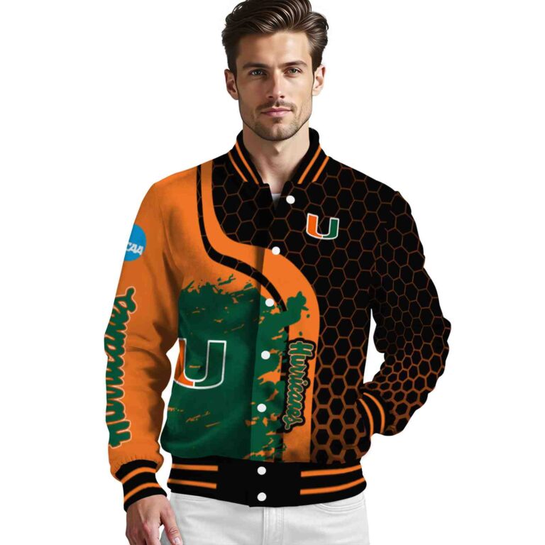 miami hurricanes hexagonal pattern orange black jacket high quality