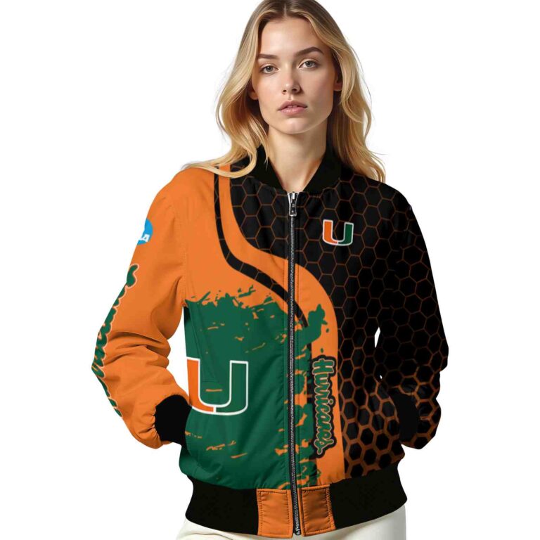 miami hurricanes hexagonal pattern orange black jacket latest model
