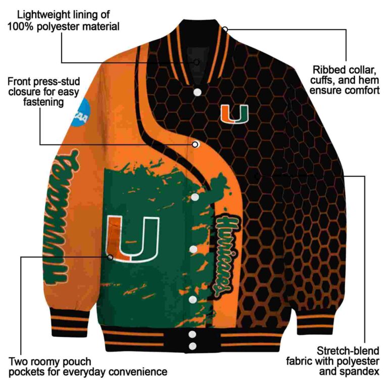 miami hurricanes hexagonal pattern orange black jacket new arrival