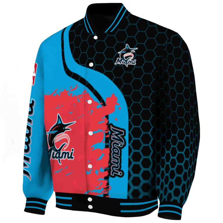 miami marlins hexagonal pattern blue black jacket best selling