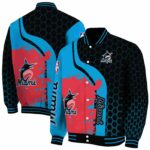 miami marlins hexagonal pattern blue black jacket best selling