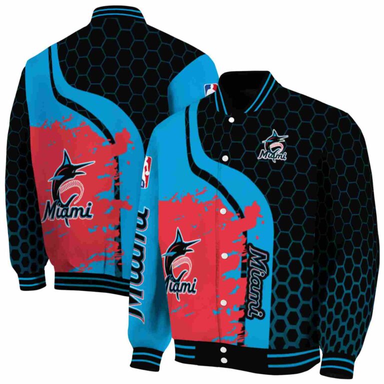 miami marlins hexagonal pattern blue black jacket fashion forward