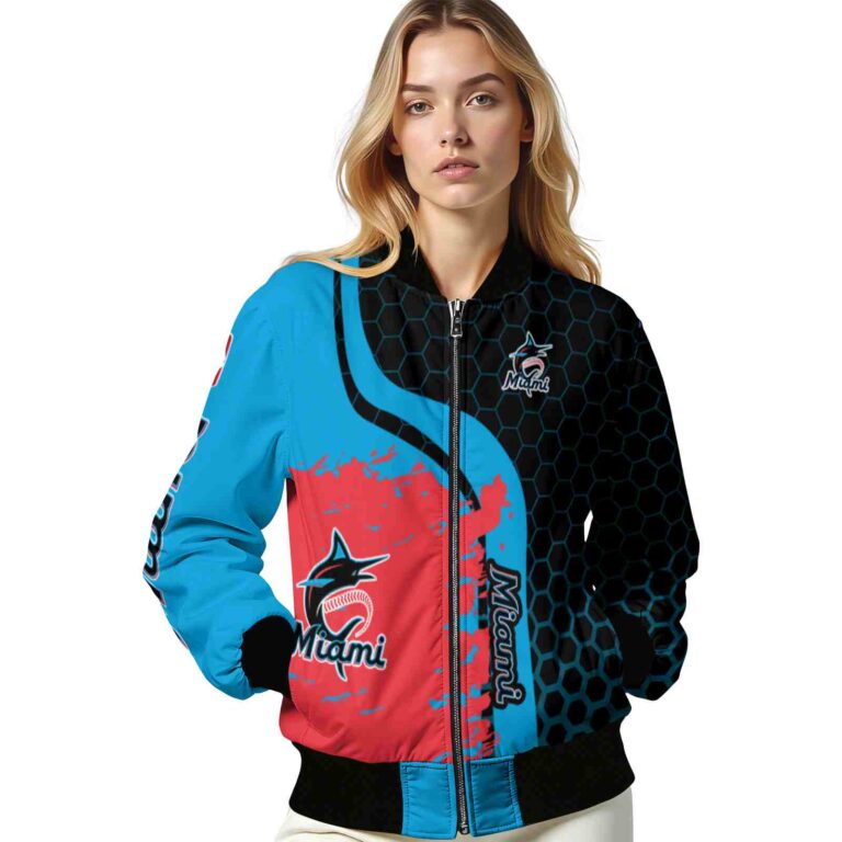 miami marlins hexagonal pattern blue black jacket latest model