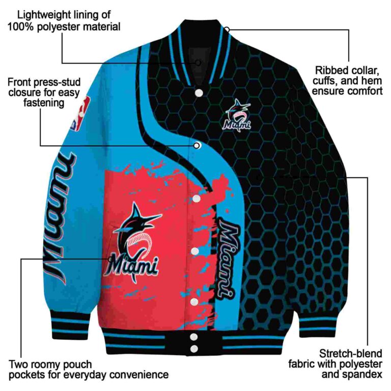 miami marlins hexagonal pattern blue black jacket new arrival