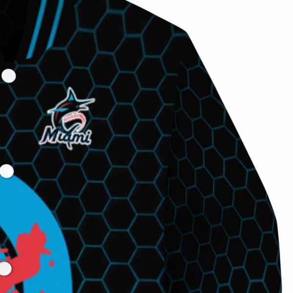miami marlins hexagonal pattern blue black jacket premium grade
