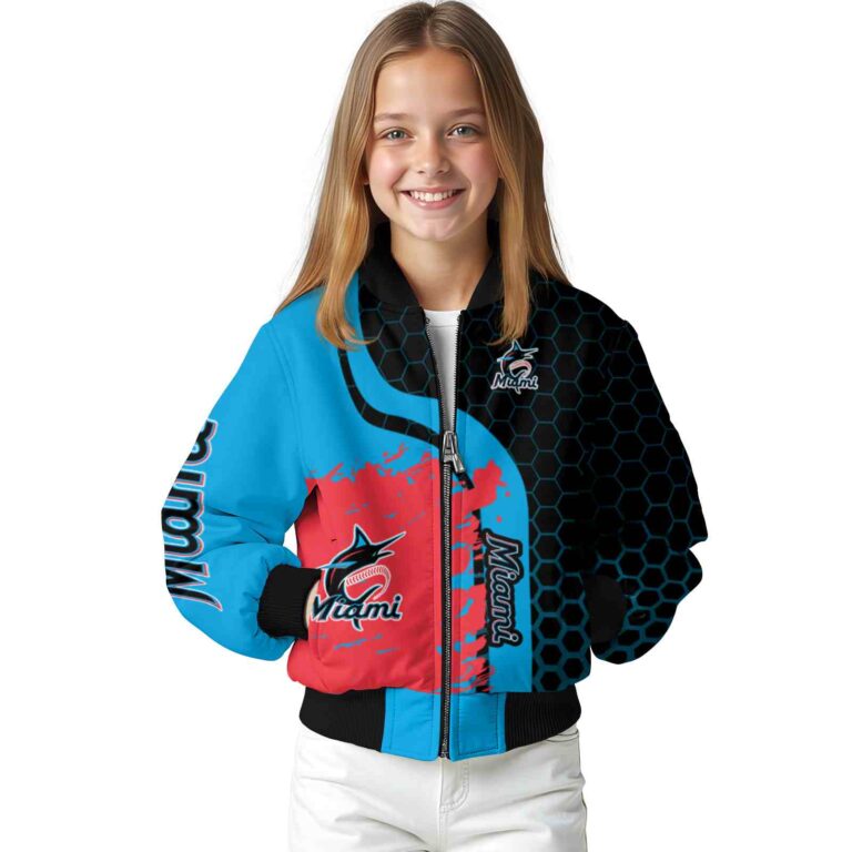 miami marlins hexagonal pattern blue black jacket top rated