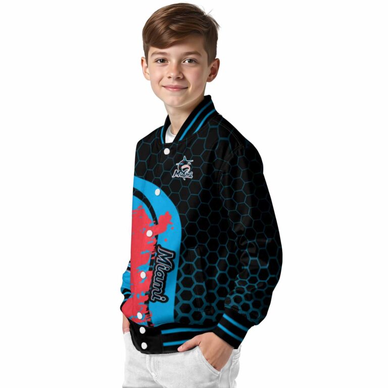 miami marlins hexagonal pattern blue black jacket trendy