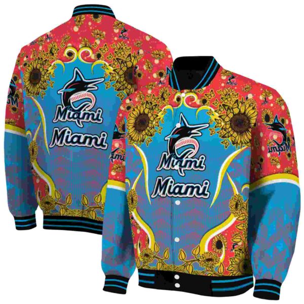 miami marlins sunflower bloom blue yellow jacket fashion forward