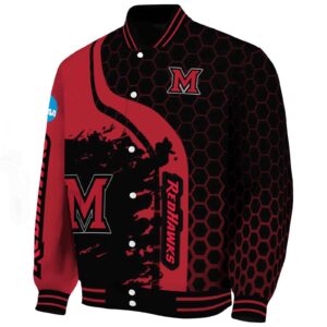 miami redhawks hexagonal pattern red black jacket best selling