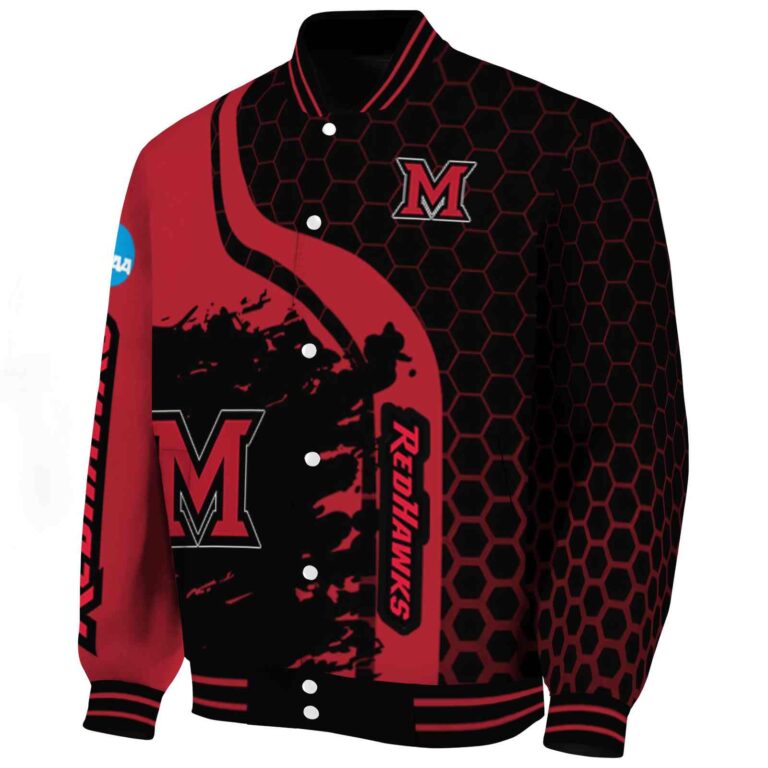 miami redhawks hexagonal pattern red black jacket best selling