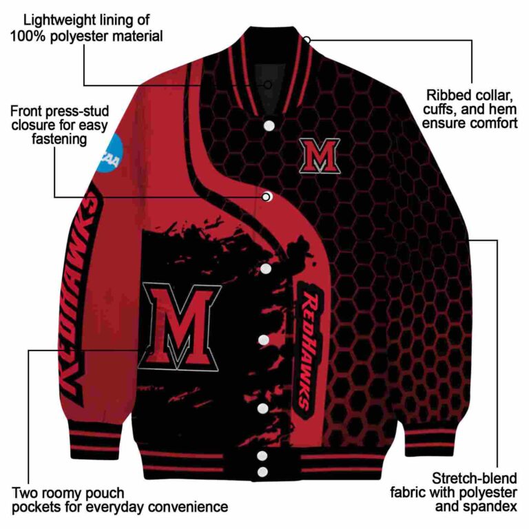 miami redhawks hexagonal pattern red black jacket new arrival