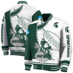 michigan state spartans baseball stitching white jacket fashion forward