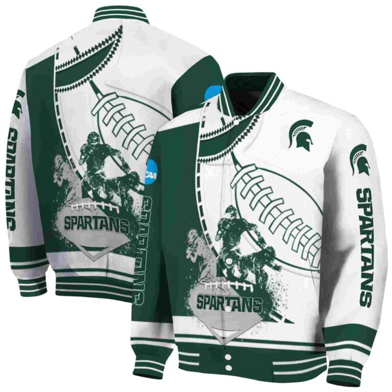 michigan state spartans baseball stitching white jacket fashion forward