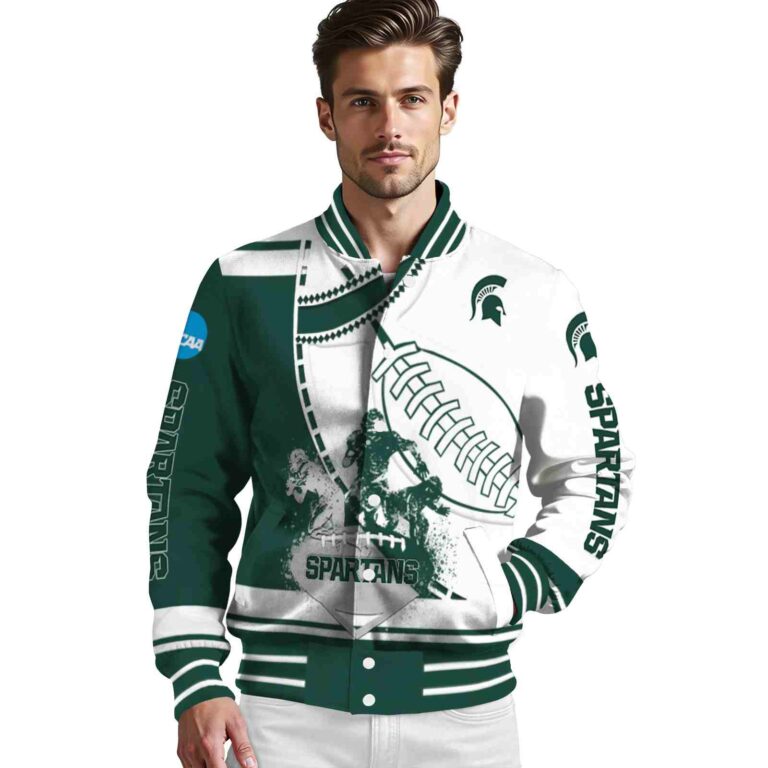 michigan state spartans baseball stitching white jacket high quality