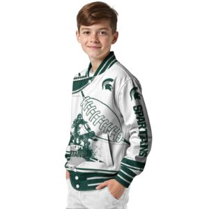 michigan state spartans baseball stitching white jacket trendy