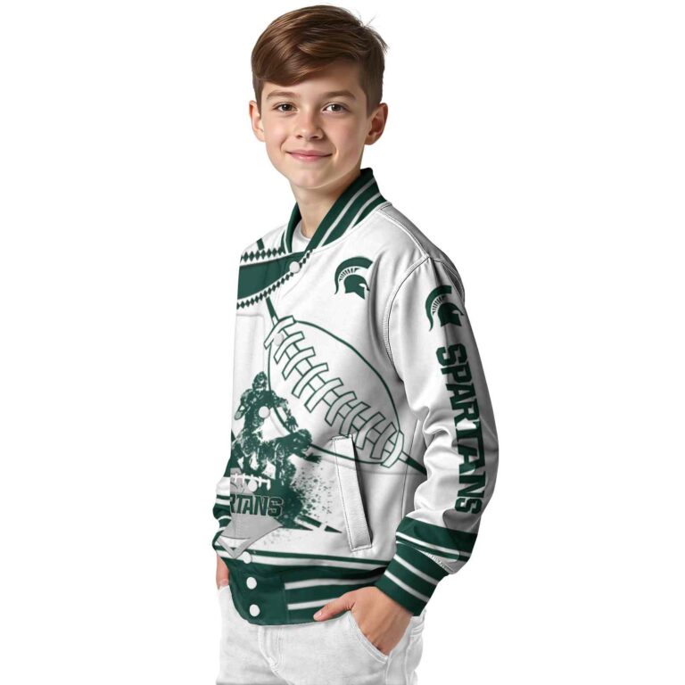 michigan state spartans baseball stitching white jacket trendy