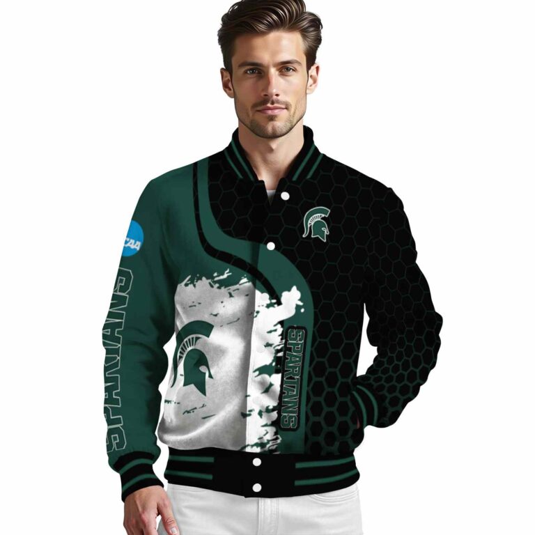 michigan state spartans hexagonal pattern green black jacket high quality