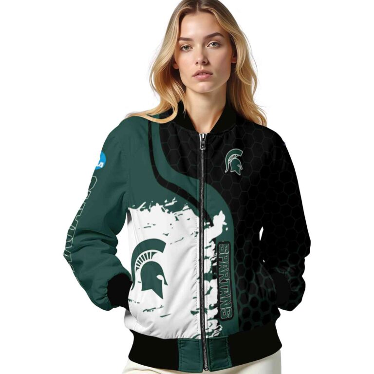 michigan state spartans hexagonal pattern green black jacket latest model