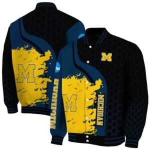michigan wolverines hexagonal pattern blue black jacket fashion forward