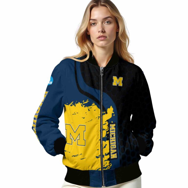 michigan wolverines hexagonal pattern blue black jacket latest model